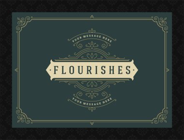 Vintage süsleme tebrik kartı kaligrafik dekoratif girdaplar ve vignette çerçeve tasarım vektörü şablonu