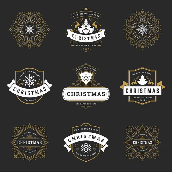 Christmas sayings labels and badges vector design elements set. — Stock Vector