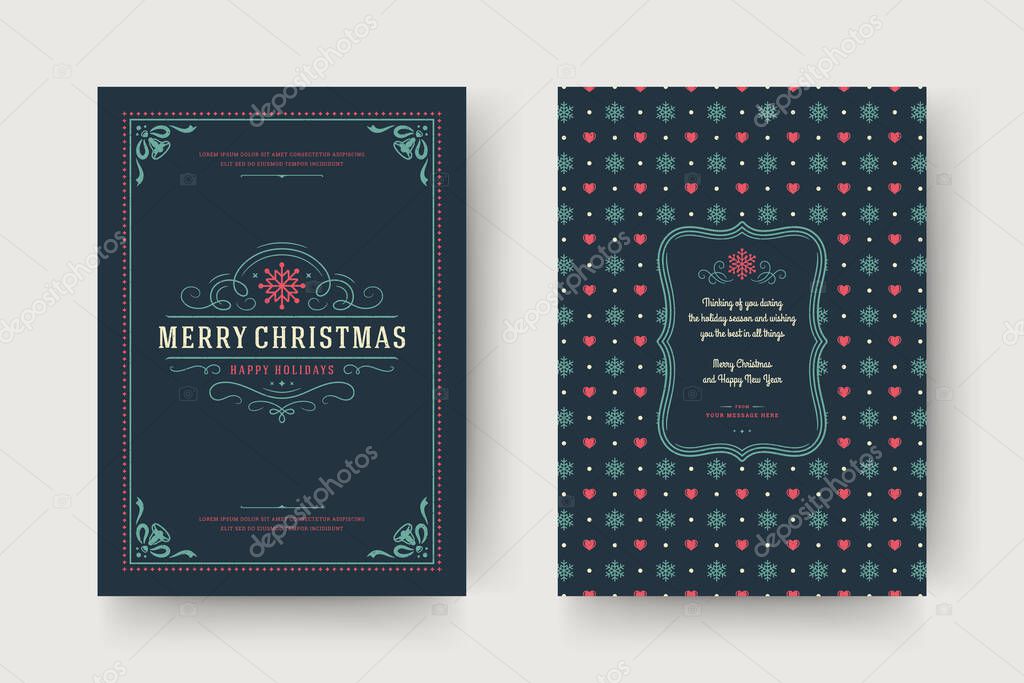 Christmas greeting card vintage typographic quote design vector illustration with pattern