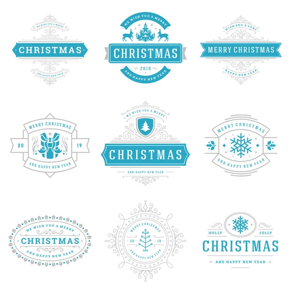 Refranes de Navidad etiquetas e insignias vector elementos de diseño conjunto — Vector de stock