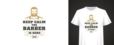 Motivasyonel alıntıları, erkeksi portresi, klasik saç kesimi sembolleri ve gömlek tasarımı ve markalaşması için mükemmel dekoratif unsurları olan Retro Berber atölyesi çizimleri. Vektör illüstrasyonu