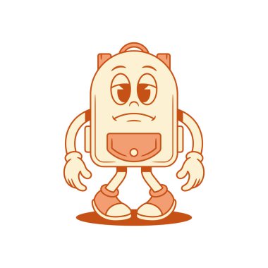 Okul çantasındaki karikatür karakterinin izometrik çizimlerinden bıkmış. Mutsuz üzgün okul çantası öğrencisi eğitim öğrencisiymiş. Minimalist maskotmuş. Yorgunluk hissediyormuş.