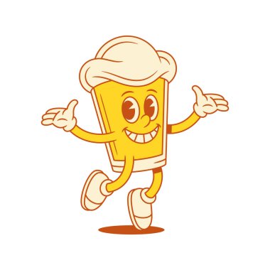 Aşırı neşeli bira bardağı çizgi film karakteri sıçrama vektörü düz çizim. Mutlu malt köpüklü alkol maskotu açık avuçlarla sevin özgürlüğün tadını çıkarın olumlu duygu kutlaması kazanın