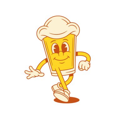 Çizgi film karakteri çizgi film karakteri yassı çizim. Sevimli malt köpüklü alkol içeceği sevimli maskot pozitif duygu çıkartmasıyla gülümsüyor