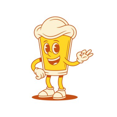 Tatlı çizgi film karakteri, çizgi film karakteri. Jest vektörü düz çizim. Mutlu malt köpüklü alkollü içecek maskotu. Her şey yolunda. Olumlu duygularla güzel.