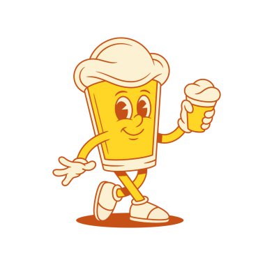 Dondurma vektörü düz resimli çizgi film karakteri. Tatlı tatlı malt köpüklü alkollü içecek maskotu yaz tatlı tatlı pozitif duygu ile yürüyor