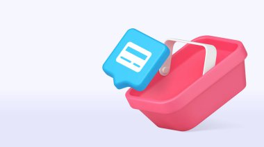 Mavi ödeme sembollü pembe alışveriş arabası dijital ticareti, alışveriş kolaylığını, ödeme teknolojisini ve e-ticaret hizmetlerini temsil ediyor. 3d gerçekçi simge kopyalama alanı vektör illüstrasyonuName