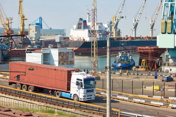 Transporte Carga Por Puerto Marítimo Exportación Logística Empresarial Grúa Puerto — Foto de Stock