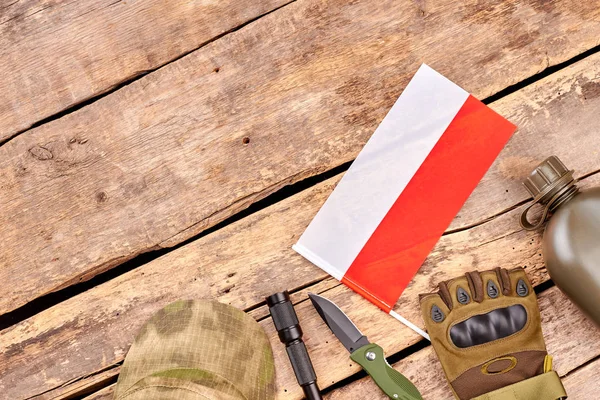 Equipment and essentials of poland soldier with copyspace. — Stock Photo, Image