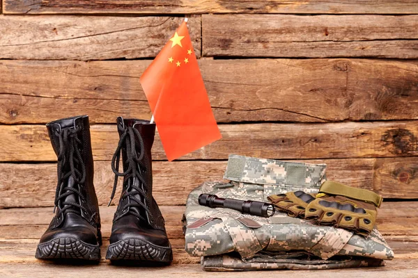 Military clothes and equipment of china soldier.