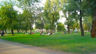 Güzel yaz günü sırasında bir park'ın bahçesinde piknik.