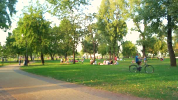 Imagen borrosa de la gente picnic en el parque. — Vídeo de stock