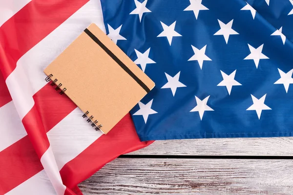 Flag of USA, notepad and copy space. — Stock Photo, Image