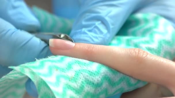 Professional nails cleaning close up. — Stock Video