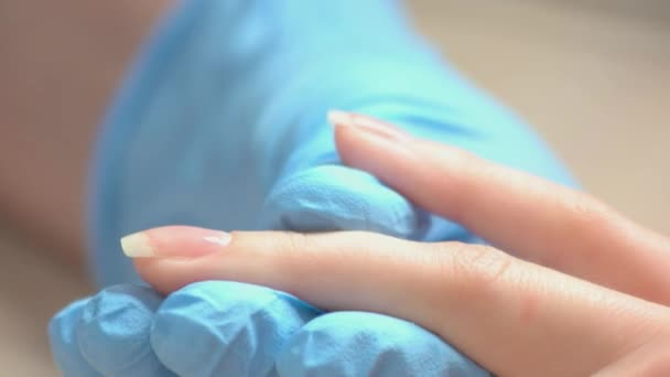 Proceso de aplicar esmalte en las uñas de los clientes . — Vídeo de stock