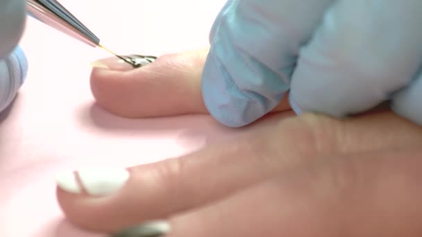 Beautician making design on female nails. — Stock Video