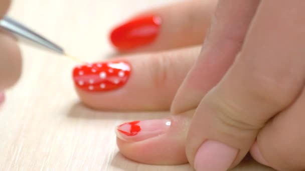 Nail design by beautician close up. — Stock Video