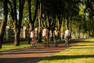 Etkin öğrenciler üzerinde bisiklet, arkadan görünüm.