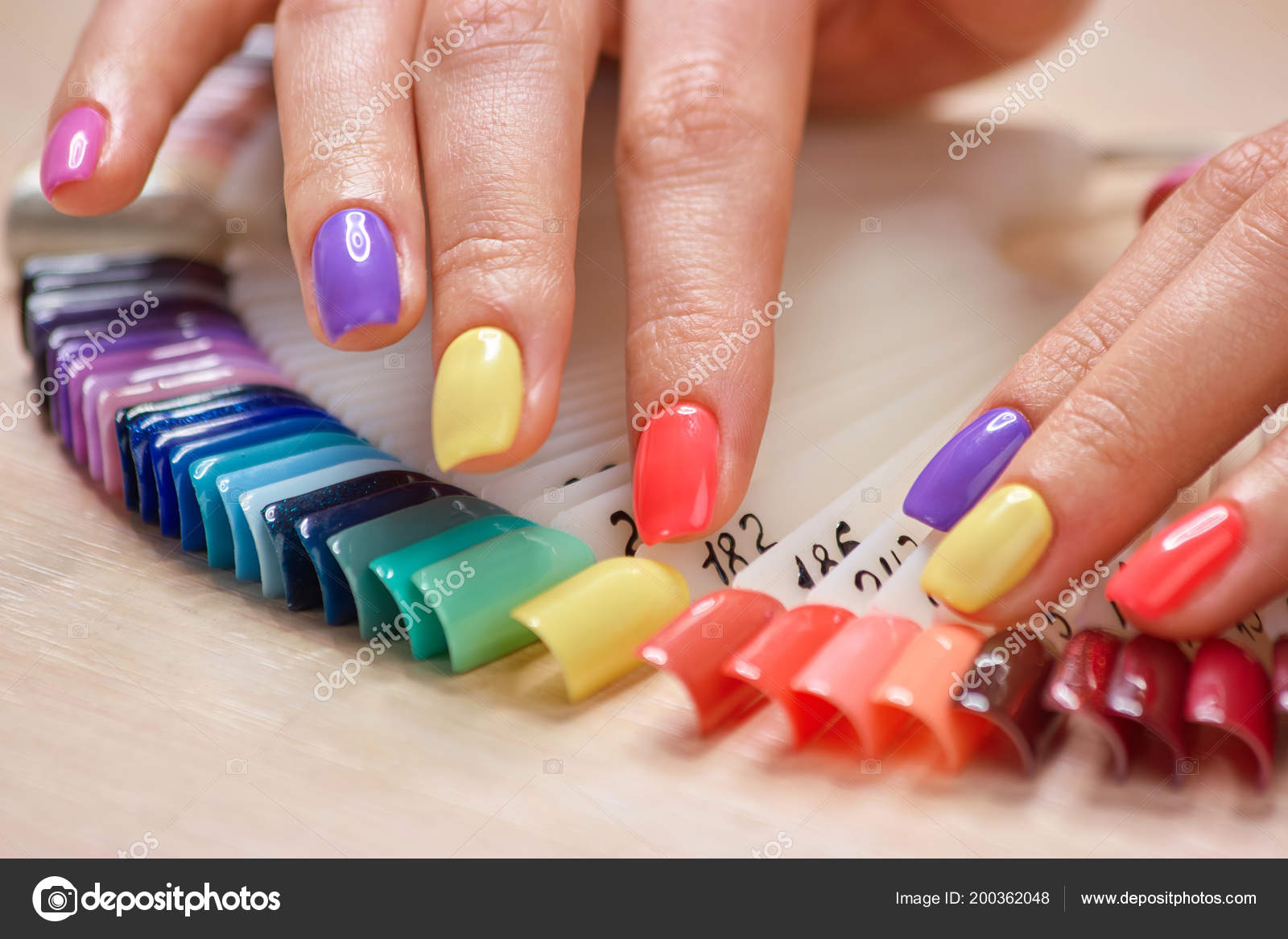 Summer colored manicure on female fingers. — Stock Photo © Denisfilm ...