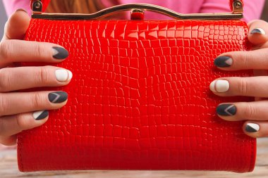 Lüks çanta holding manikürlü eller.