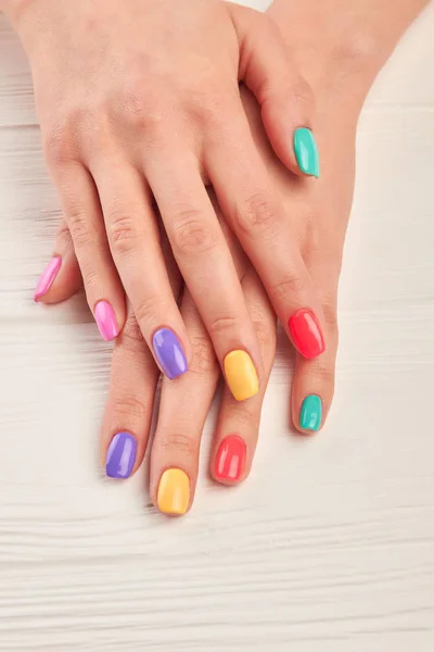 Well-groomed hands with summer manicure. — Stock Photo, Image