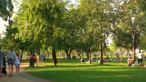 Gente descansando en el parque el fin de semana . — Vídeo de stock