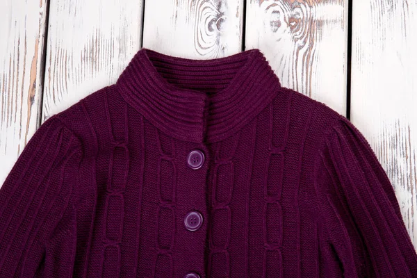 Collar of purple woolen sweater. — Stock Photo, Image