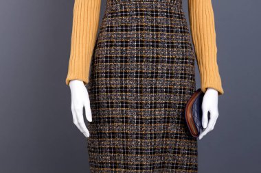 Yün kadın elbise mankenin üzerinde kapatın.