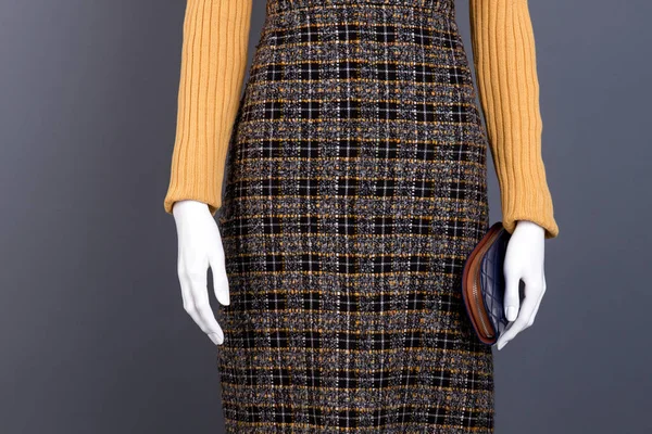 Close up wool woman dress on mannequin. — Stock Photo, Image