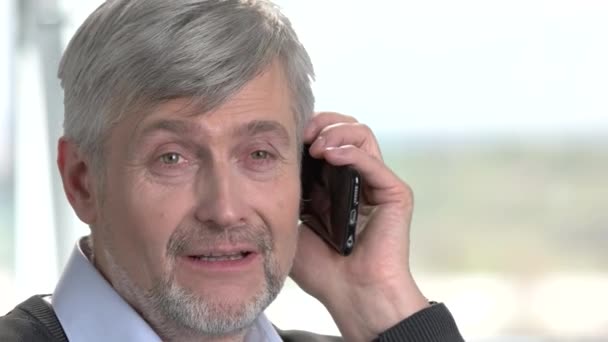 Portrait of mature businessman having phone conversation. — Stock Video