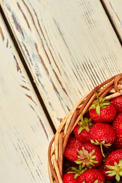 Red sweet strawberries in basket.