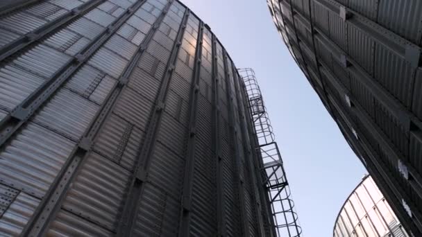 Huge metal buildings, up view. — Stock Video