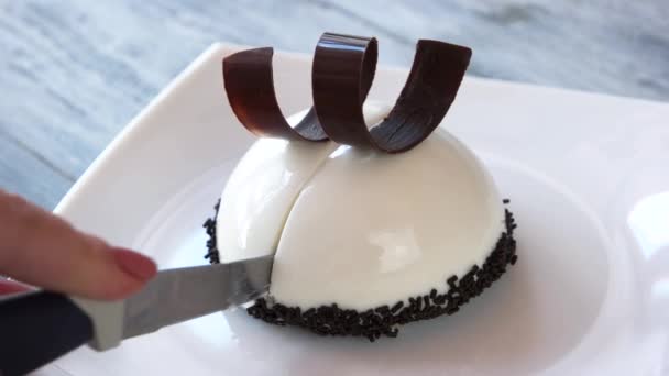 Mousse gâteau hémisphérique avec saveur de vanille . — Video