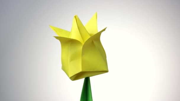 Origami jaune fleur gros plan . — Video