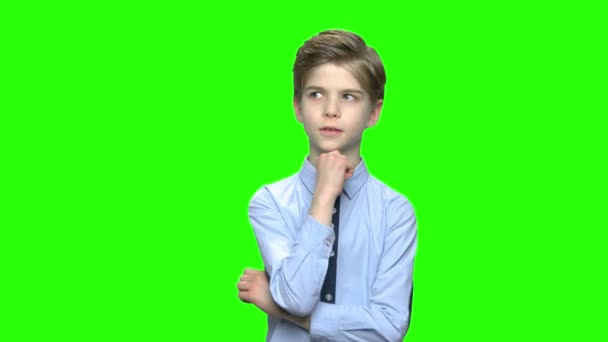 Portret van een doordachte kleine jongen. — Stockvideo