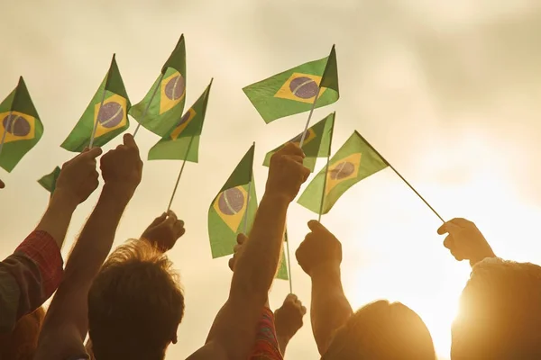 Brezilya bayrakları holding eller.