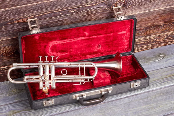 Trumpet in red velvet case.