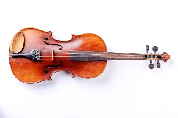 Violino Isolato Sfondo Bianco Studio Violino Vecchio Strumento Musicale Classico — Foto Stock