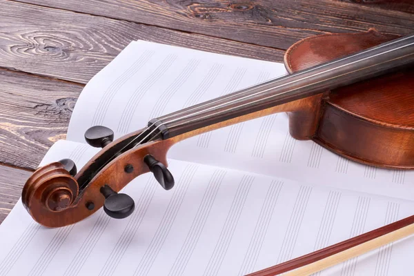 Close up violin and musical notes.