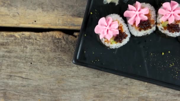Maki sushi top view. — Stock Video