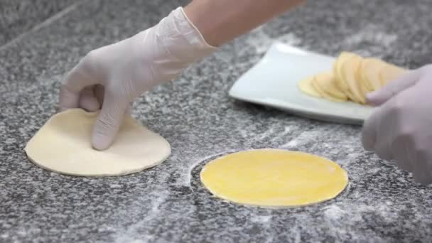 Process of cooking apple tart. — Stock Video