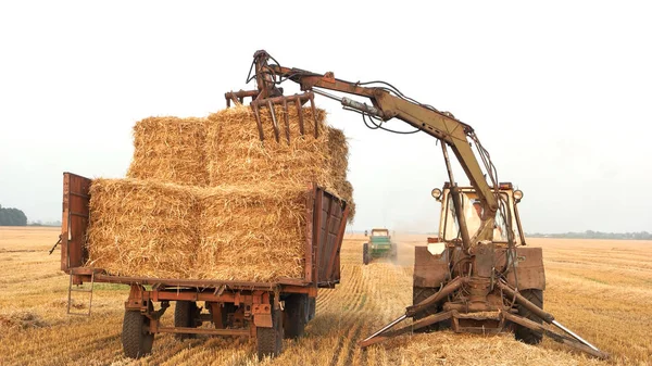 Старые тракторы с прицепом для сбора урожая . — стоковое фото