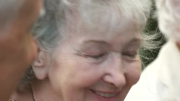 Sourire positif visage de vieille dame . — Video