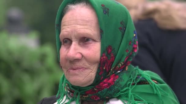 2018 Ukraine Kiev Portrait Senior Slavian Old Lady Close Face — Stock Video