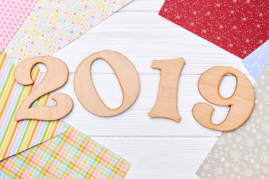 Ahşap ahşap arka plan numaraya 2019.