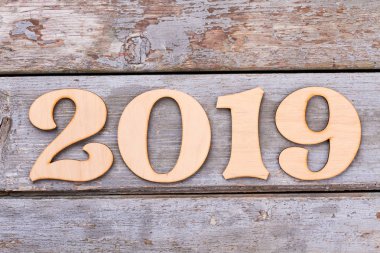 Ahşap numarasına 2019 eski ahşap arka plan.
