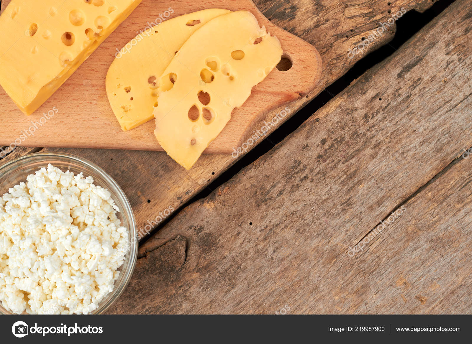 Dutch Cheese And Cottage Cheese On Wooden Background Stock