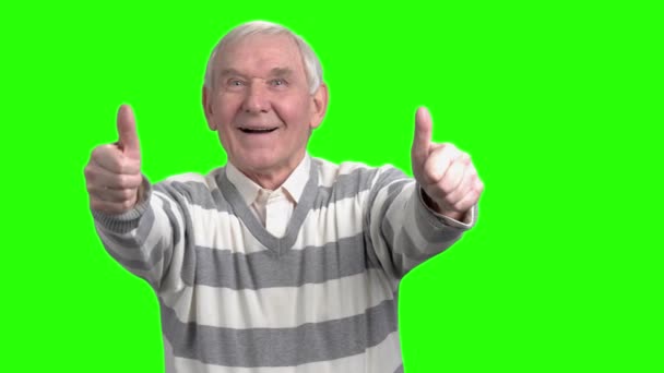 Front view of two thumps up from old man. — Stock Video