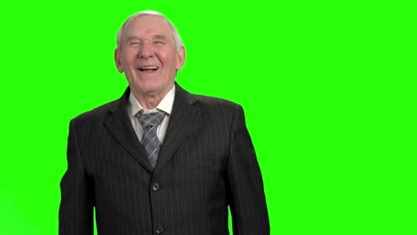 Senior politicus lachen hardop, slow-motion. — Stockvideo