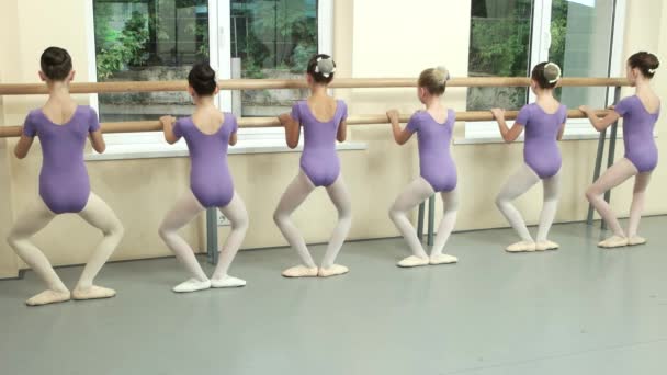 Kinderen opleiding op ballet studio. — Stockvideo